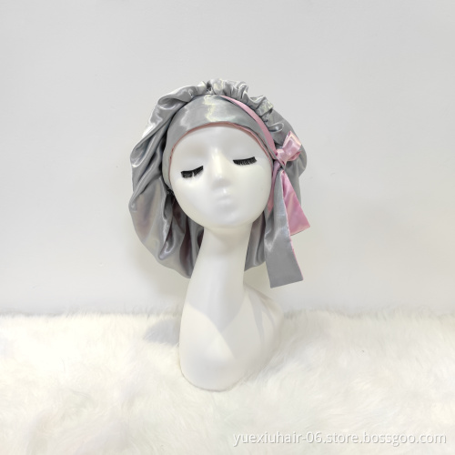 Low MOQ Private Label Sleep Bonnet Custom Hair Silk Satin Bonnets With Logo Stain Head Wrap